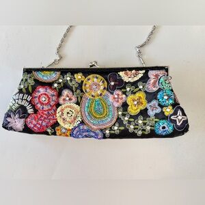Alto Beaded Floral Clutch Purse Evening Bag Chain Strap